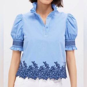 Cornflower Blue & Navy Embroidery Eliza Blouse